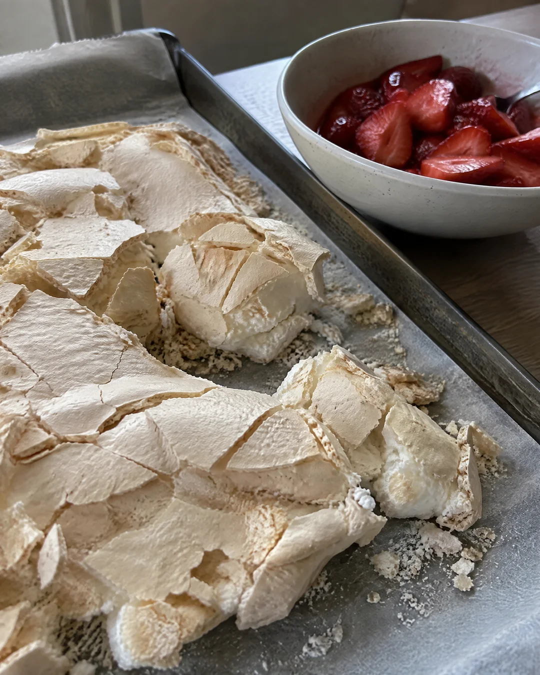 Crisp homemade meringue broken into pieces for Eton mess