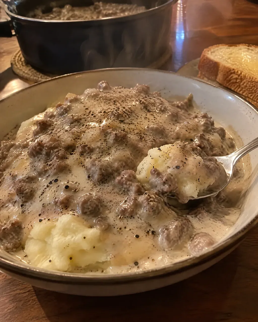 Hamburger Gravy over Mashed Potatoes (The Supper Before Payday)