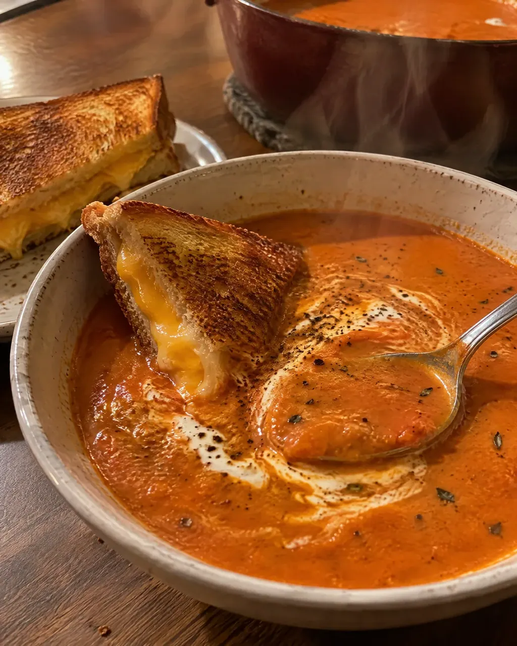 Homemade Creamy Tomato Soup with Grilled Cheese (The Baking Soda Trick)
