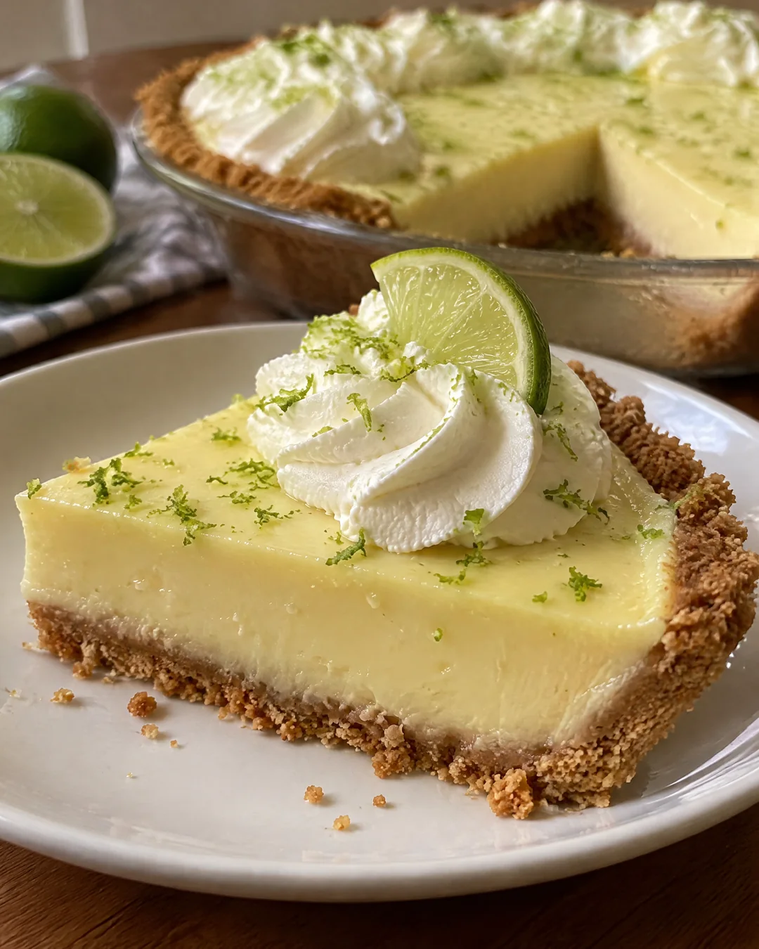 Slice of key lime pie with whipped cream