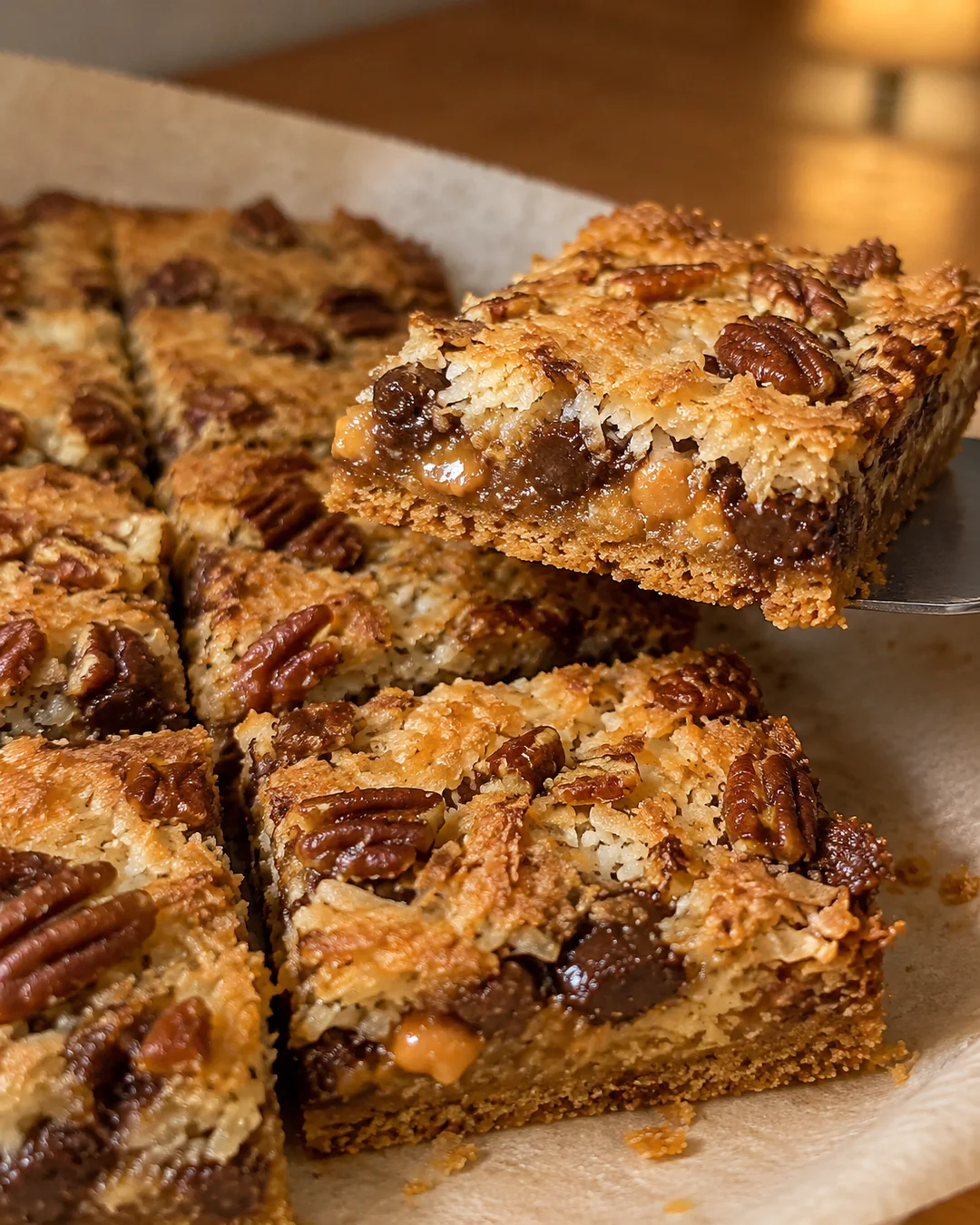 Magic cookie bars cut into squares