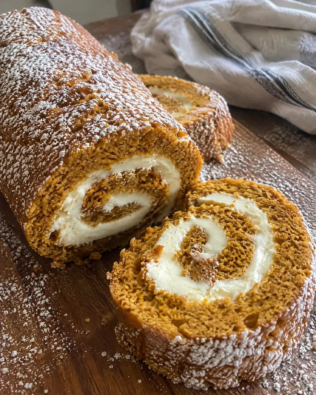 Pumpkin Roll with Cream Cheese Filling (Rolled Hot in a Towel)
