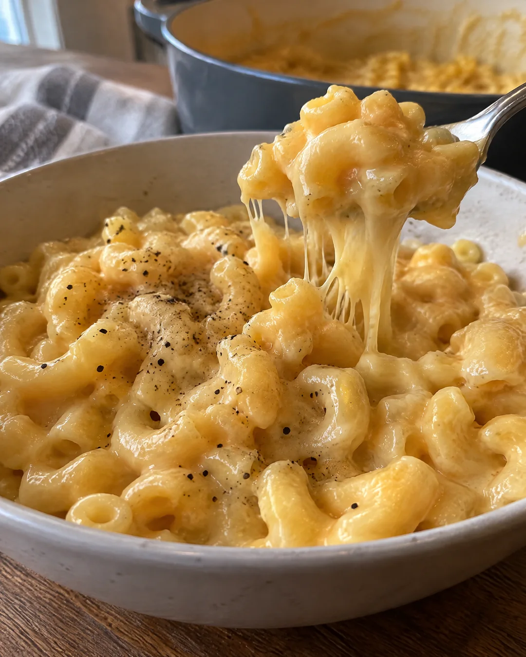 Bowl of creamy stovetop macaroni and cheese