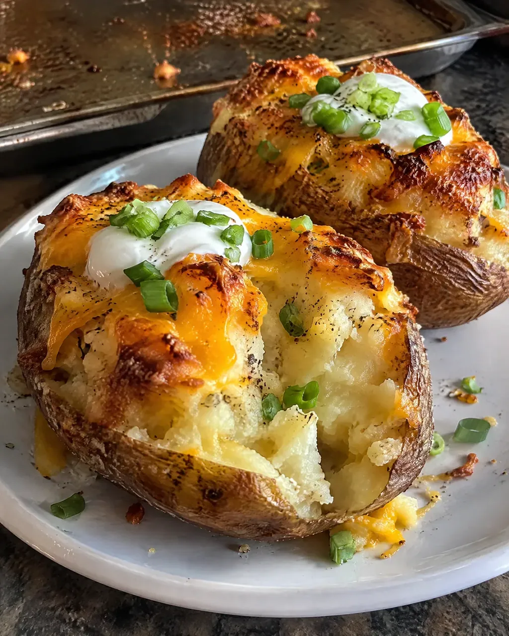 Twice-Baked Potatoes with Sour Cream and Cheddar