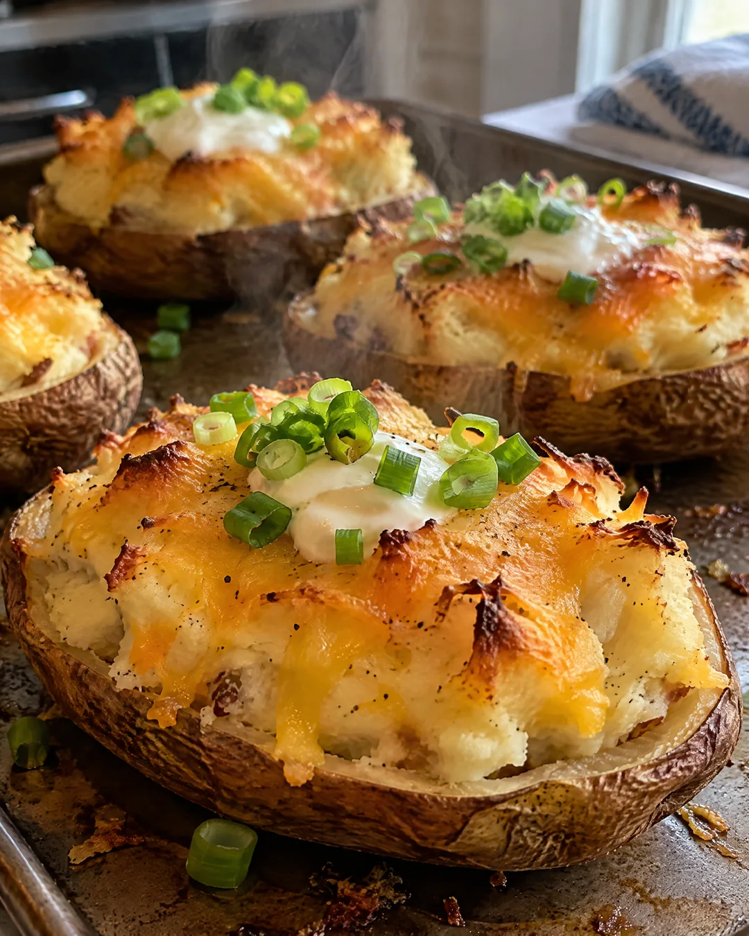 Twice-Baked Potatoes with Sour Cream and Cheddar
